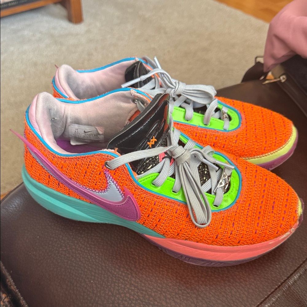 Nike LeBron XX Basketball Multicolor Athletic Shoes with Orange and Purple